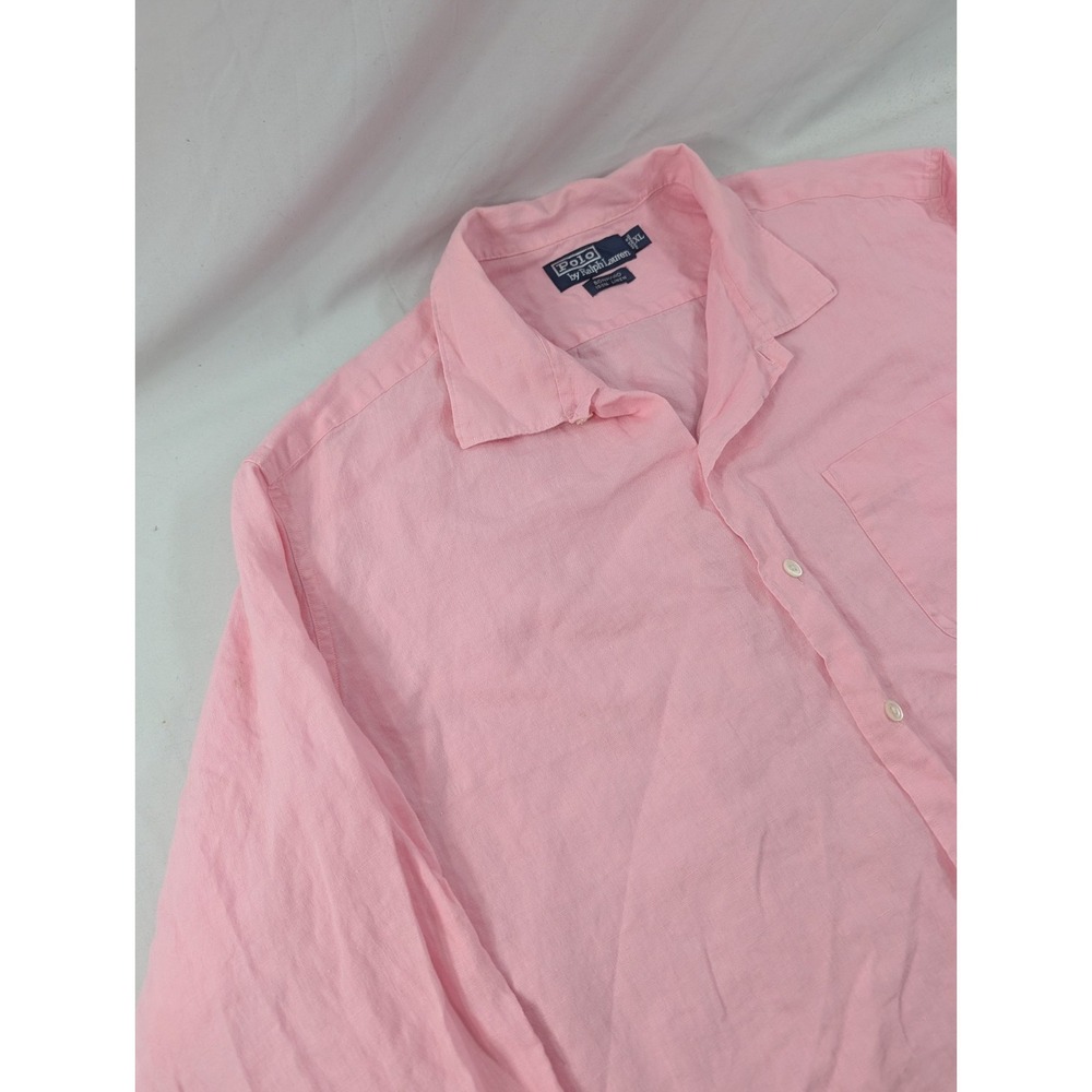 Vintage Polo Ralph Lauren Pink Bonnard Linen Cotton Long Sleeve Shirt  XL *Read